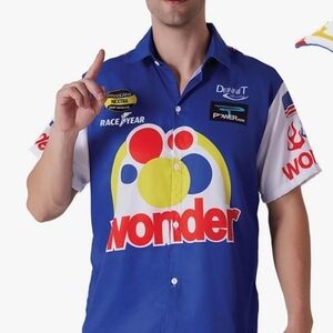 Wonder Blue Ricky Bobby Racing-Inspired Casual Button Front Shirt